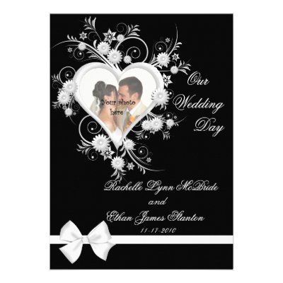 Black & White Heart Wedding Photo Invitations 5x7