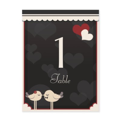 Black & White Hearts Love Birds Kissing Table Card Postcards by CuteWeddingThings