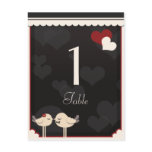 Black &amp; White Hearts Love Birds Kissing Table Card Postcards