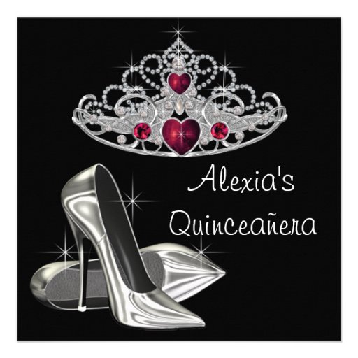 Black White High Heels Red and Black Quinceanera Custom Invites