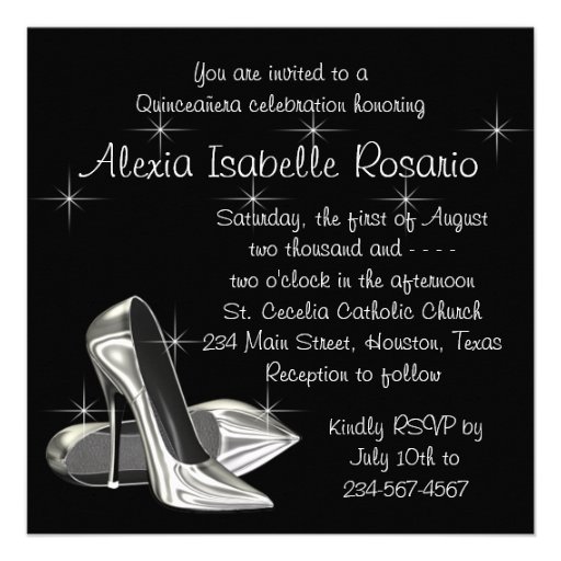 Black White High Heels Red and Black Quinceanera Custom Invites