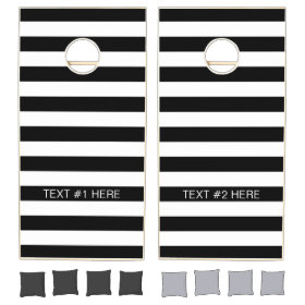 Black White Horizontal Preppy Stripe Name Monogram Cornhole Sets