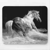 Black & White Horse in Action Mouse Pad
