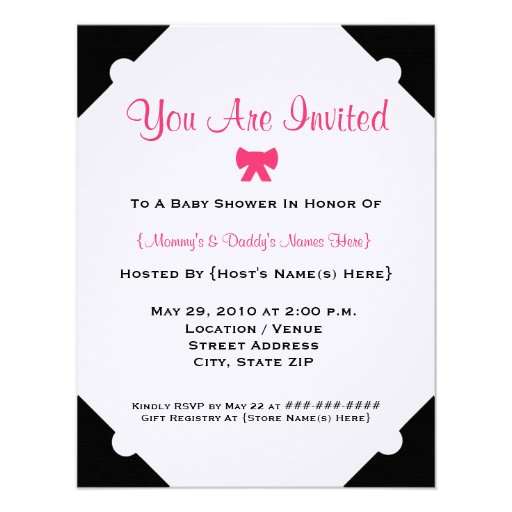 Black White & Hot Pink Baby Shower Invitation