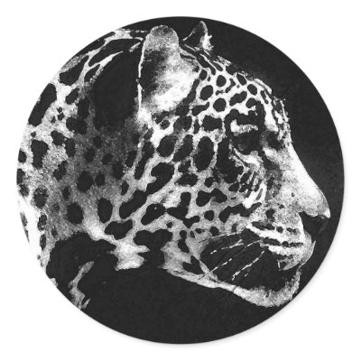 Black & White Jaguar Pop Art Round Stickers by made_in_atlantis