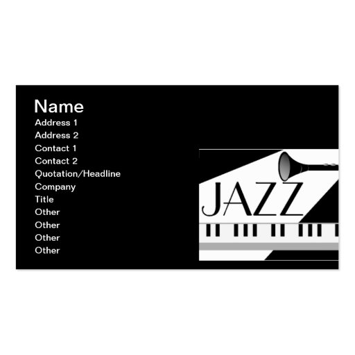 BLACK WHITE JAZZ MUSIC GRAPHIC BUSINESS CARD TEMPLATE
