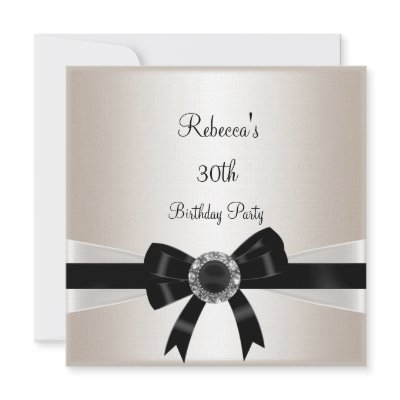 Black White Jewel Bow 30th  Birthday Silver Sepia Personalized Invites by InvitationCenter