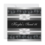 Black White Jewel Bows Sweet Sixteen Birthday invitation
