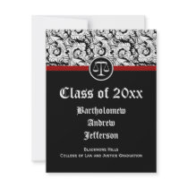 Black/White Justice Scales Law School Graduation Custom Invites