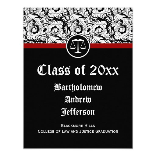 Black/White Justice Scales Law School Graduation Custom Invites