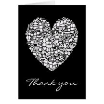 Black White Kitchen Heart Thank You Wedding Card