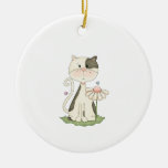 Black & White Kitty w/ Flower Christmas Ornaments