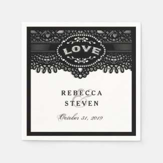 Black & White Lace Wedding LOVE with Names
