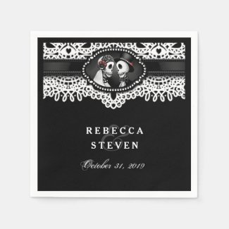 Black & White Lace Wedding Skeleton with Names