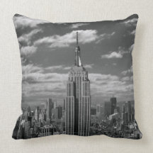 Black & White landscape of New York City skyline Throw Pillow