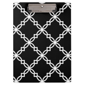 Black White Large Fancy Quatrefoil Pattern Clipboard
