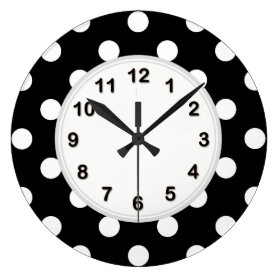 Black White Large Polka Dot Pattern Clock