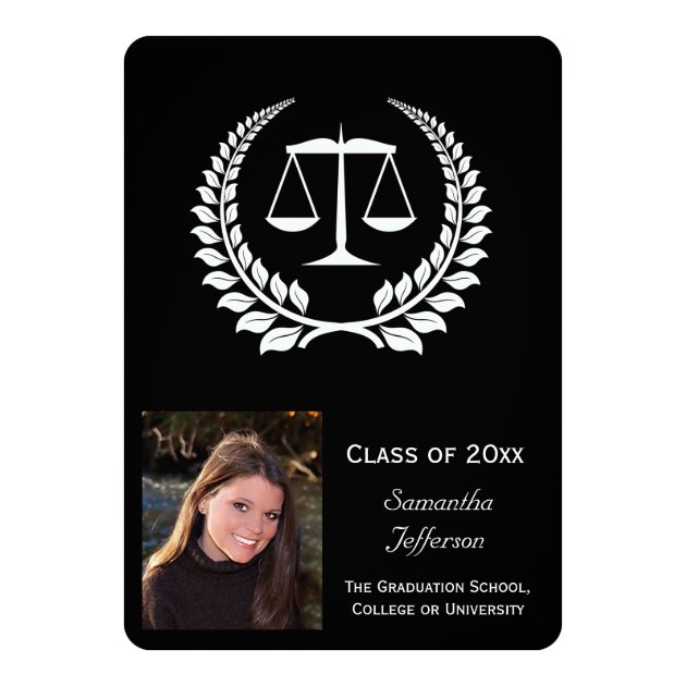 Black/White Laurel Law School Graduation 5x7 Paper Invitation Card