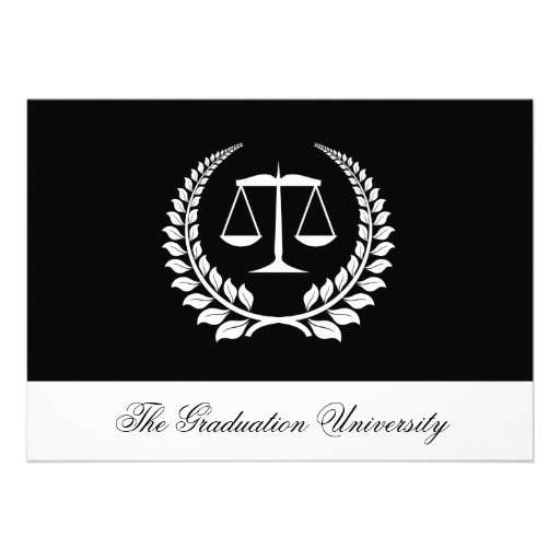 Black/White Laurel Law School Graduation Personalized Invitation (front side)