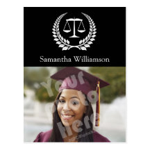 Black/White Laurel Law School Graduation Post Card