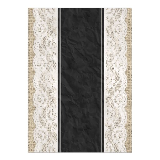 Black White Linen Burlap Lace Wedding Invitations