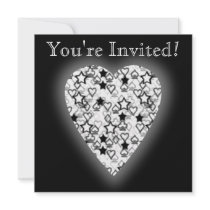 Black - White Love Heart! Playing Card Pattern! invitations