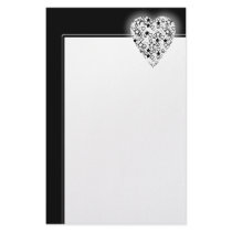 Black & White Love Heart! Playing Card Pattern! stationery by PsyborgAli Black & White Love Heart! Playing Card Pattern! stationery