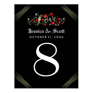 Black & White LOVE Red Roses Wedding Table Cards