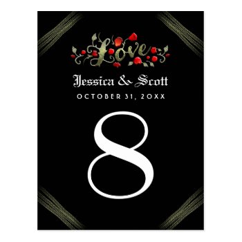 Black & White Love Red Roses Wedding Table Cards Postcard by juliea2010 at Zazzle