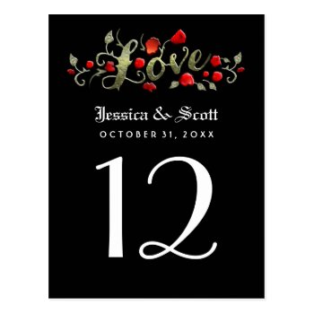 Black & White Love Red Roses Wedding Table Cards Postcard by juliea2010 at Zazzle