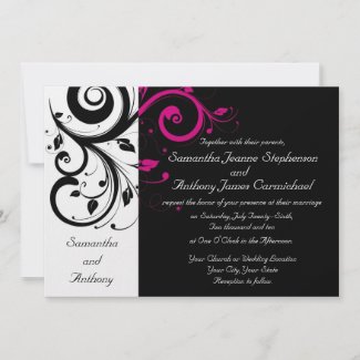 Black/White/Magenta Bold Swirl Wedding Invitations