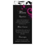 Black + White Magenta Reverse Swirl Wedding Menu Rack Cards