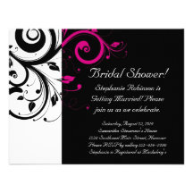 Black, White, Magenta Swirl Bridal Shower/ General Custom Invites