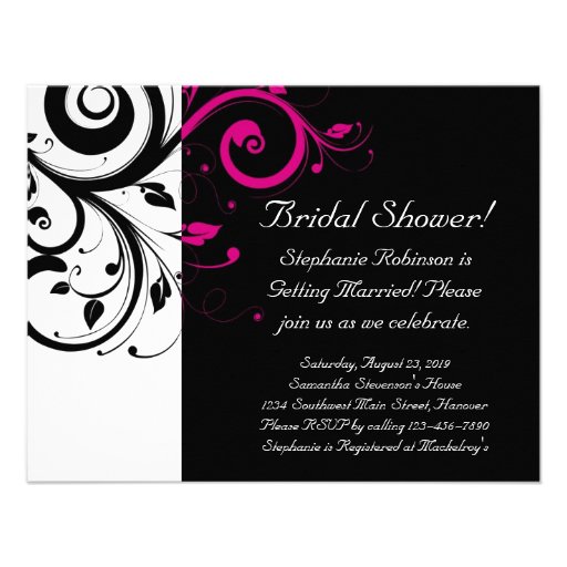 Black, White, Magenta Swirl Bridal Shower/ General Custom Invites