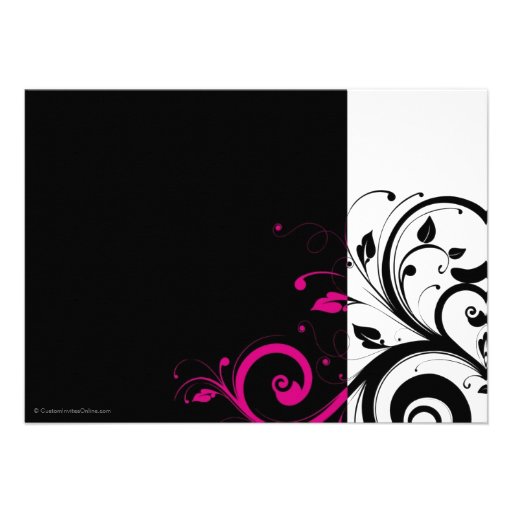 Black, White, Magenta Swirl Quinceañera Announcements