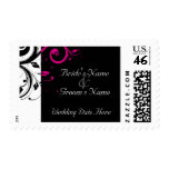 Black, White, Magenta Swirl Wedding Postage Stamps
