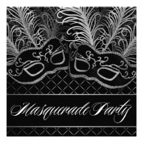 Black White Mask Masquerade Ball Party Invitations