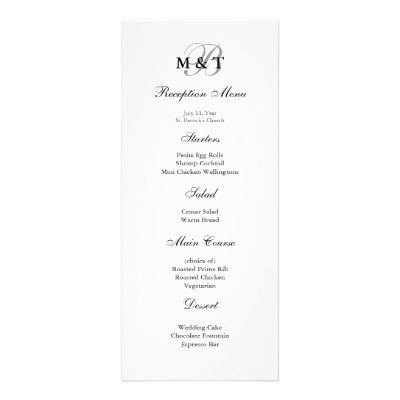 Black &amp; White Matte Monogram Wedding Menu Invite