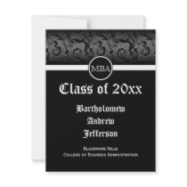 Black/White MBA Business Grad School Graduation Custom Invitation