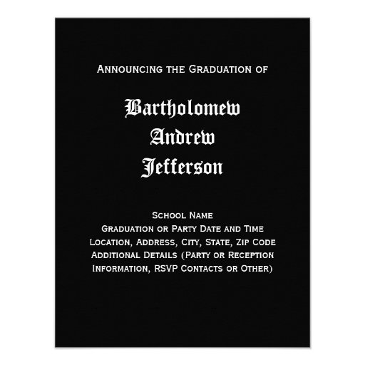 Black/White MBA Business Grad School Graduation Custom Invitation