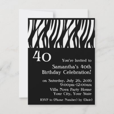40th birthday invitations black and white