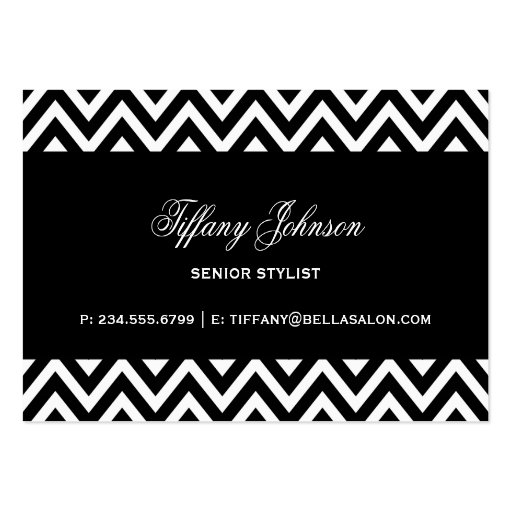 Black & White Modern Chevron Stripes Business Card Template (back side)