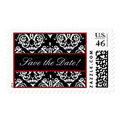 Black White Modern Damask Wedding Stamp by JaclinArt