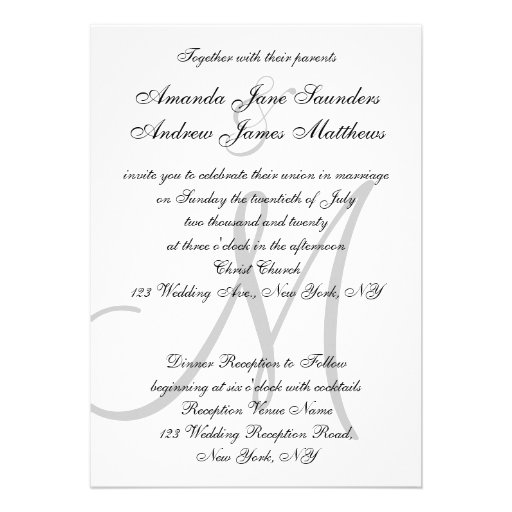 Black White Modern Wedding Invitation Initial