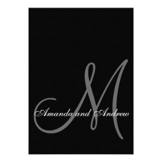 Black White Modern Wedding Invitation Initial