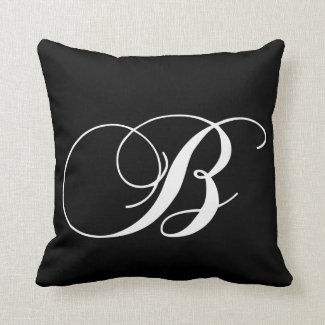 Black White Monogram B Designer Monogrammed Pillow