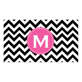 Black White Monogram Chevron Pattern Double-Sided Standard Business Cards (Pack Of 100)