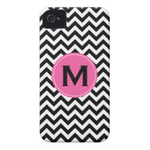 Black White Monogram Chevron Pattern iPhone 4 Cases