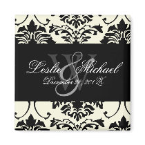Black + White Monogram Damask Wedding, Magnets by Classic_Events Black + White Monogram Damask Wedding, Magnets