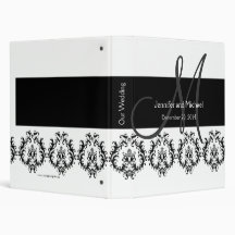 Black White Monogram Damask Wedding Planner 3 Ring Binder